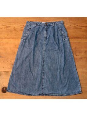 Vtg Forever 21 Midi Jean Skirt Junior 29 Cotton Denim A Line Welt Pleated Zip